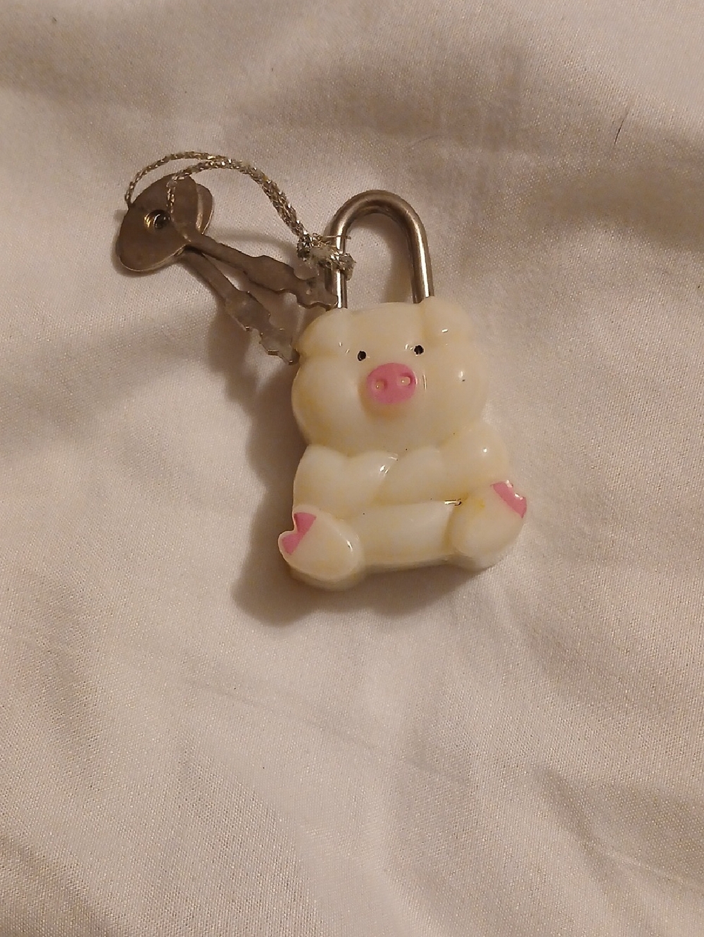 Cute Piglet Novelty Padlock Key Charm - Cream and Pink